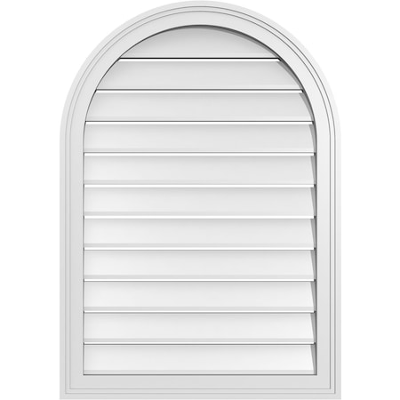 Round Top Surface Mount PVC Gable Vent: Functional, W/ 2W X 1-1/2P Brickmould Frame, 24W X 34H